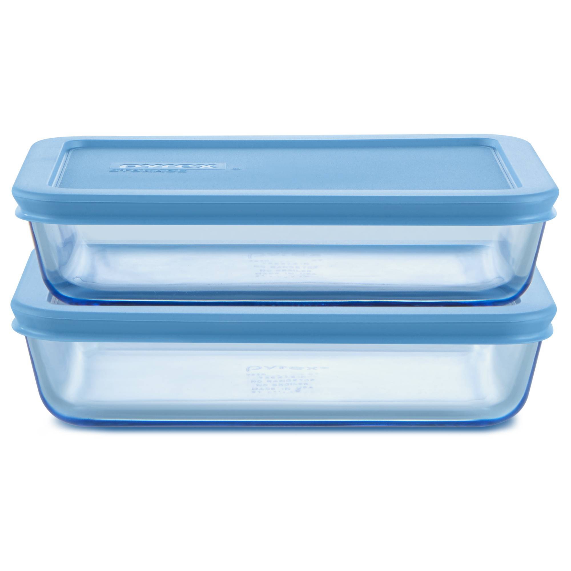 Pyrex® Simply Store® Tint 4pc Lidded Rectangle Storage Set Blue: Glass Baking Dishes, Microwave-Safe, 24 Volume Capacity