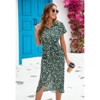 Coolmee Women's Boho Floral Dress V Neck Short Sleeve Ruched Bodycon Dress High Wsaist With Hem Beach Dress Tied - 3 of 4