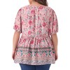Agnes Orinda Women's Plus Size Boho Floral Print V Neck Short Sleeve Summer Peplum Blouses - 4 of 4