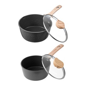 VEVOR Saucepan Set, 1.5 QT & 2.5 QT Nonstick Saucepan with Glass Lids, Multipurpose Cooking Sauce Pots with Detachable Handles, Black - 1 of 4