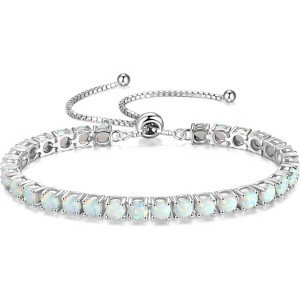 Sterling Silver Tennis Bracelet with Birthstone, Adjustable Bolo Chain Fine Jewelry, Anniversary Birthday Gift for Women - 1 of 4