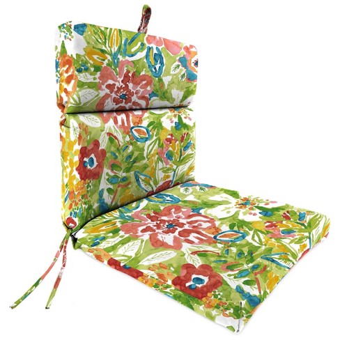 Outdoor French Edge Dining Chair Cushion Green Floral Jordan