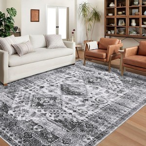 Washable Vintage Printed Rug Non Slip Low Pile Rug Soft Throw Floor Cover Foldable Indoor Carpet for Living Room Bedroom Playroom Nursery - 1 of 4