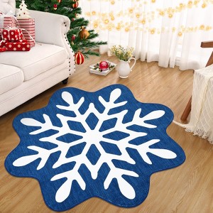 Christmas Round Rug Machine Washable Rugs for Living Room Snowflake Cilcle Rug Non Slip Bedroom Rugs Stain Resistant Carpet for Dining Room Nursery - 1 of 4