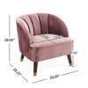 Velvet Upholstered Barrel Accent Chair with Curved Tufted Back, Square Arms and Rubberwood Legs - 2 of 4