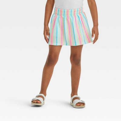 Image of Toddler Girls' Rainbow Striped Smocked Skort - Cat & Jack™ 12M: Lightweight Cotton Blend, Built-in Shorts, Machine Washable