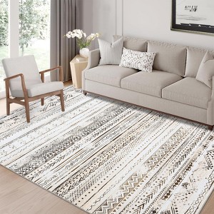 Area Rug 4x6 Geometric Rug,Brown Rug Soft Non Slip Modern Stripes Rug Low Pile Floor Carpet for Office Bedroom - 1 of 4