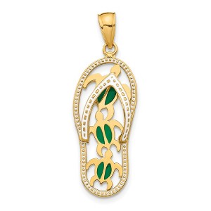 Black Bow Jewelry 14k Yellow Gold Large Enamel Sea Turtle Flip Flop Pendant - 1 of 4