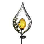 38" Resin Solar Teardrop Garden Stake With Amber Glass Silver - Exhart