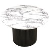 Vynxaria 47 Inch Round Dining Table for 4 White Imitation Marble MDF Wood Strip Base Modern Kitchen Table for Living Spaces - 3 of 4
