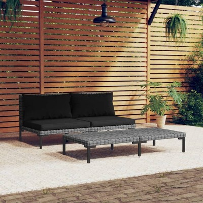 vidaXL 3 Piece Patio Lounge Set Dark Gray Half Round Poly Rattan