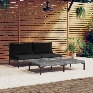 vidaXL 3 Piece Patio Lounge Set Dark Gray Half Round Poly Rattan - 1 of 4