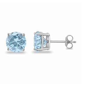 RMZ GOLD NYC 925 Sterling Silver Round Aquamarine Stud Earrings - 1 of 1