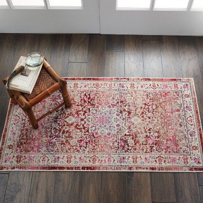 Vintage Kashan Distressed Red Synthetic 2' x 4' Area Rug