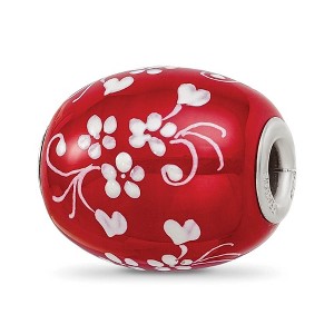 Black Bow Jewelry Fenton Red Floral Hearts Glass & Sterling Silver Bead Charm - 1 of 4