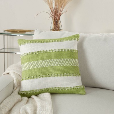 Green and Ivory Embroidered Square Outdoor Throw Pillow Set