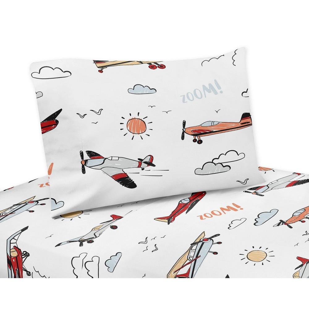Photos - Bed Linen 4pc Airplane Queen Kids' Sheet Set Red and Blue - Sweet Jojo Designs