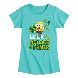 Girls' - SpongeBob Squarepants - Luck Of The Square Pants Fitted Short Sleeve Graphic T-Shirt - 1 of 4