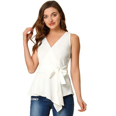 Allegra K Women's Summer Sleeveless V Neckline Wrap Tie Waist Tops
