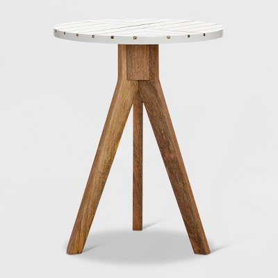 Amari White and Brass Inlay Round Wood Side Table