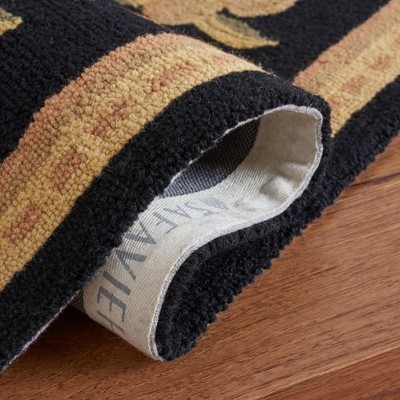 Handmade Black Floral Wool Rectangular Rug