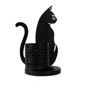 Cat Pen Holder for Desk, Black Cat Shape Pencil Holder, Makeup Brush Pen Organizer Cups, Desk Organizer for Office Supplies - 1 of 4
