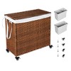 18.3"Laundry Hamper With Lid PE Rattan Powder Coating Frame Clothes Hampers with 02 Removable Bags,Brown - 2 of 4