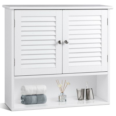 Costway Bathroom Wall Storage Cabinet Double Doors Shelves Kitchen ...