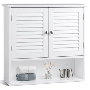 Costway Bathroom Wall Storage Cabinet Double Doors Shelves Kitchen Medicine Organizer - 1 of 4