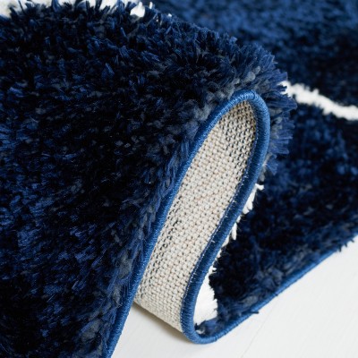Navy and White Geometric Shag Area Rug 4' x 6'