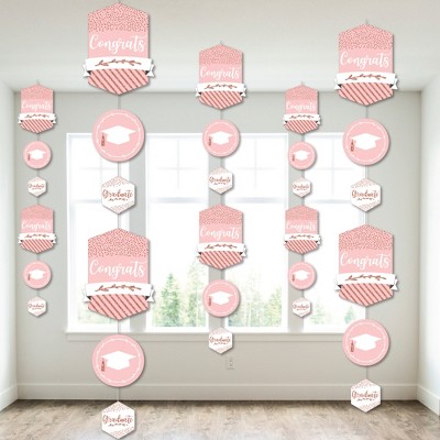 Big Dot of Happiness Rose Gold Grad - Graduation Party DIY Dangler Backdrop - Hanging Vertical Decorations - 30 Pieces