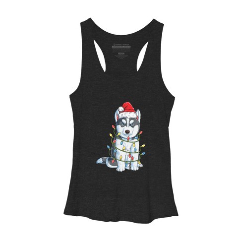 Women's Design By Humans Siberian Husky Santa Christmas Tree Lights Xmas Gifts Boys T-Shi By NekoShop Racerback Tank Top - image 1 of 3