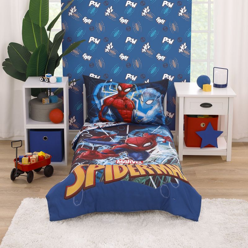 Marvel Spiderman to the Rescue Red, White, and Blue 4 Piece Toddler Bed Set, 1 of 7