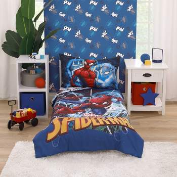 Marvel Spiderman to the Rescue Red, White, and Blue 4 Piece Toddler Bed Set