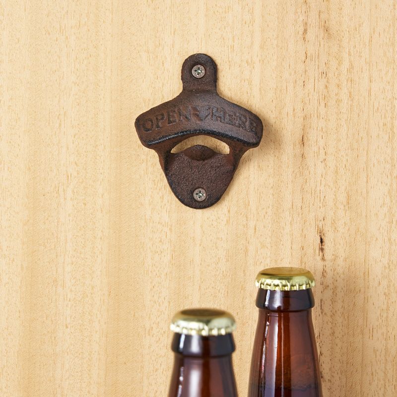 Foster & Rye Wall Mounted Bottle Opener with Open Here Slogan and Distressed Finish - Iron Bottle Opener, Brown, Set of 1, 2 of 6