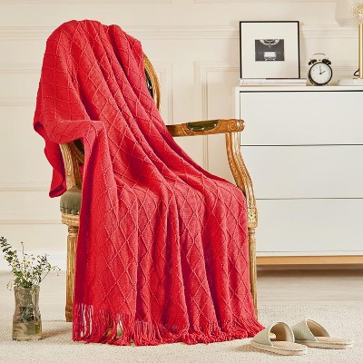 Inhand Knitted Gift Throw Blanket for Couch and Bed, 50"x60" Romatic Lightweight Decorative with Tassel, Farmhouse Warm Woven for Women