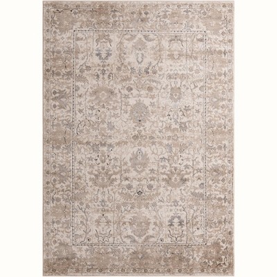 Ivory and Gray Geometric Low-Pile Indoor Area Rug