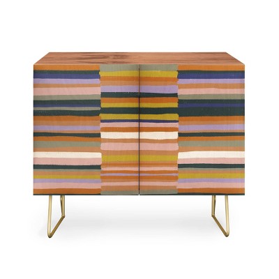 Gigi Rosado Brown Striped Pattern Walnut Credenza - Deny Designs