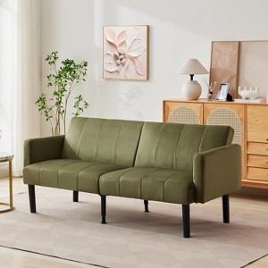 Convertible Futon Sofa Bed, 75.5” Linen Flannel Loveseat Couch Bed With Solid Wood Legs - 1 of 4