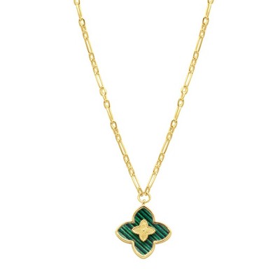 Adornia 14k Gold Plated Green Inlay Clover Necklace