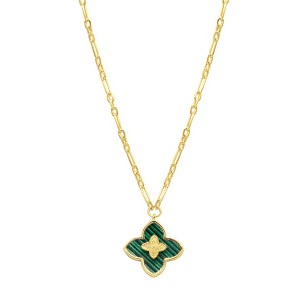 Adornia 14k Gold Plated Green Inlay Clover Necklace - 1 of 3