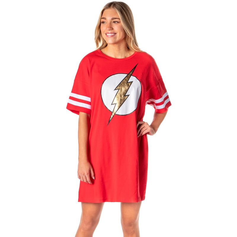 DC Comics Womens' The Flash Classic Symbol Nightgown Pajama Shirt Dress Red, 1 of 5