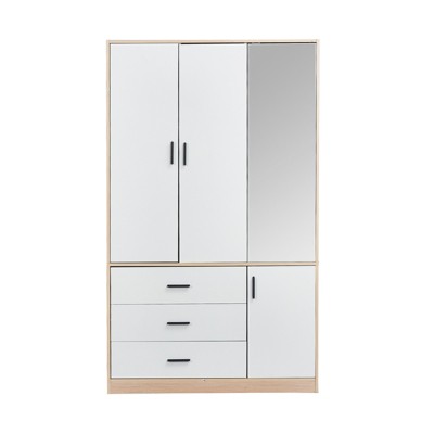 Keloyid White Wood 42.52 in. Armoire with 3 Drawers, 3 Shelves and Hanging Rods