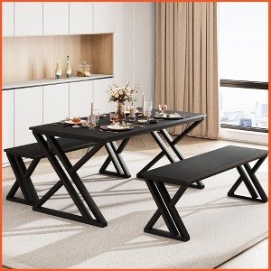 Homhougo 55” Dining Table with Benches, Kitchen Table Set for 4-6, Rectangular Dining Room Table Set with Sturdy Metal Frame - 1 of 4