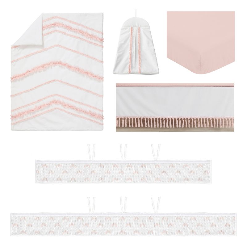 Sweet Jojo Designs Girl Crib Bedding + BreathableBaby Breathable Mesh Liner Boho Fringe Blush Pink and White 6pc, 2 of 7