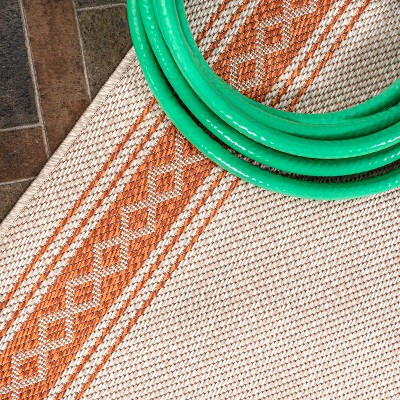 Santa Monica Cream/Orange Flat Woven Synthetic Runner Rug 2x8