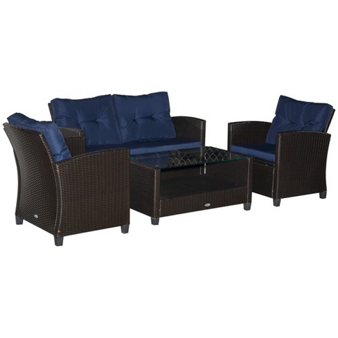 4PC Patio Rattan Wicker Furniture Set Cushioned Sofa & Table Outdoor Garden 