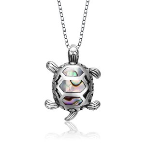 Sophisticated Sterling Silver Necklace with Lustrous White Gold Plating and a Stunning Abalone Pendant - 1 of 4