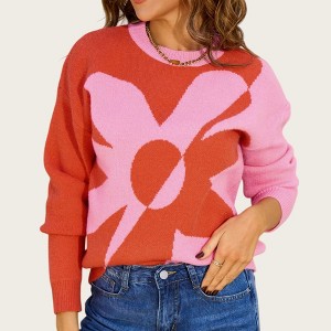 Anna-Kaci Women's Bold Graphic Floral Pattern Knit Sweater with Soft Crew Neckline and Relaxed Long Sleeve Pullover Fit - 1 of 4