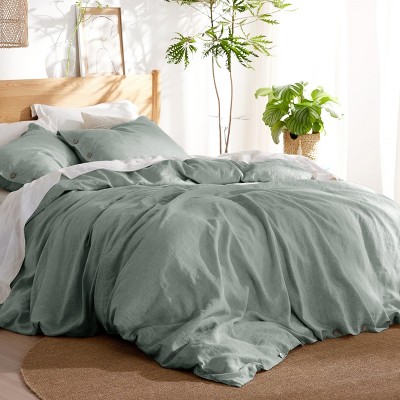 3 Pieces Linen Soft & Cozy Duvet Cover Linen Cotton Blend Bedding Set Tropical Plants Beige Color Cooling Bedding